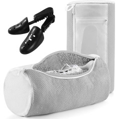 Teletrogy 2Pcs Schuhwaschbeutel Waschmaschine, Schuhe Waschbeutel mit Netztaschen und Schuhspanner, 3in1 Wäschesack Schuhe mit Verstecktem Reißverschluss, Schuhbeutel für Sneaker Waschmaschine, Grau