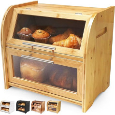 Arise Bamboo Bin Bread Bin with Ventilation, Large Bread Storage Container, 2 Shelves and Viewing Window, Wooden Bread Container for Crunks, Rolls, Bread Storage. 40 x 26 x 37 см Хлебный ящик - самостоятельная сборка