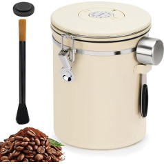 NCTNCX Герметичный контейнер для хранения кофейных зерен 2,8 л из нержавеющей стали с выпускным клапаном, индикатором даты, мерной ложкой и щет