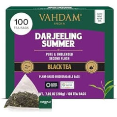 VAHDAM, черный чай Дарджилинг (100 пакетиков) Чай со средним содержанием кофеина | 100% чистый несмешанный чай Дарджилинг из Индии | Заваривание го