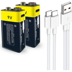 Литиевые аккумуляторы Type-C 9 В, 1,5 В USB литий-ионные аккумуляторы 9 В, 650 мАч с кабелем для зарядки Type C, быстрая зарядка за 2 часа, комплект из 2 шт