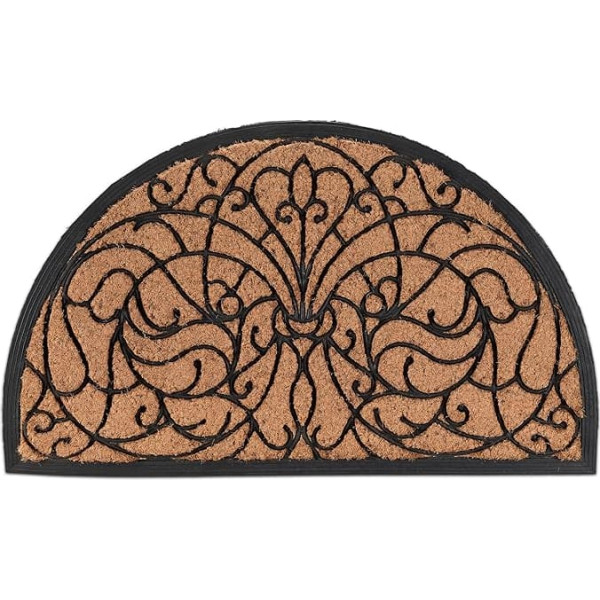 Relaxdays Кокосовый и резиновый дверной коврик с полукруглым орнаментом 100 x 60 см Внутренний и наружный нескользящий коврик-грязеуловитель нат