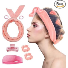 Экстра длинные без тепла Велюр завивка утюжок оголовье 61 дюймов нет тепла мягкий хлопок завивка ленты набор для женщин розовый