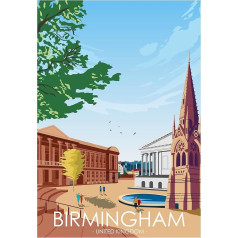 Hewson's Gifts UK Travel Print UK Cities and Shires Handmade Print of Beautiful Places of the United Kingdom UK Artwork Wall Art Poster for New Home Kitchen Print (Birmingham A4)