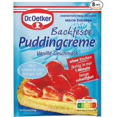 Dr. Oetker Bakeproof Pudding Cream Vanilla Flavour Pack of 8, 8 x 35 g, Tin Cake или Fruit Cake: С помощью крема для пудинга Bakeproof можно быстро и легко приготовить множество вкусных