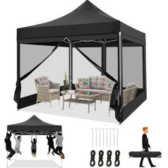 Cobizi Складная беседка 3 x 3 м Беседка 3 x 3 м Водонепроницаемая устойчивая палатка для вечеринок Складная с 4 боковыми стенками Москитная сетка 