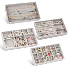 LDERFIV 4 шт. органайзер для украшений, органайзер для ящиков, лоток для украшений, штабелируемый, лоток для украшений, бархат, ящик для ожерели