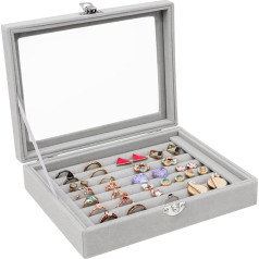 Шкатулка для украшений с 7 слотами, бархатный лоток для украшений с крышкой и замком для кольца, шкатулка для колец, шкатулка для украшений, 