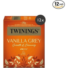 Twinings Vanilla Grey Black Tea в чайном пакетике - смесь светлого черного чая с ароматами ванили и бергамота, лепестков розы и лаванды, 12 пакетиков (по 10 п