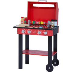 Teamson Kids Little Helper Backyard Outdoor Indoor BBQ Grill Playset Toy with Interactive Functions & 25 Role Play Accessories, Red TD-13544B