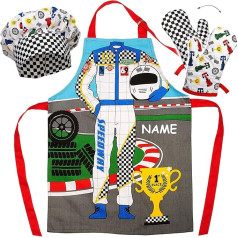 '3 шт. комплект украшений Детский фартук и шляпа шеф-повара + перчатка для духовки - ' Эксперт - Auto Car Go Kart - Регулируемый размер - 100% хлопок - Пят
