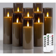 Упаковка из 8 бездымных мерцающих свечей 5,5 см x 12,5 см 15 15 17,5 17,5 17,5 20 20 см Серые светодиодные пластиковые свечи с пультом дистанционного управ
