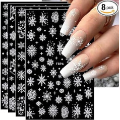 JMEOWIO ногтей наклейки Рождество 8 листов ногтей наклейки самоклеящиеся Рождество белый снежинка зима ногтей искусства наклейки украшения н