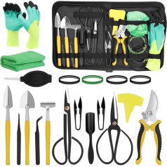 FOONNUN Bonsai Tool, 25-Piece Garden Tools Set, Bonsai Scissors, Tweezers, Bonsai Wire, Garden Gloves, Mini Rake and Shovel, Bonsai Starter Tools Set for Bonsai Beginners