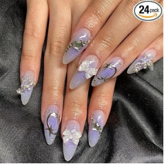 24 Шт. Средний Миндаль Клей На Блеск Фиолетовый Омбре Пресс На Съемные Ногти Акрил Полное Покрытие Ложные Ногти Для Женщин Девушки
