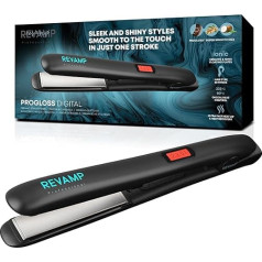 REVAMP Progloss Digital Ceramic Hair Straightener - Slim Lightweight Salon Professional Straightening and Curling Hot Iron Styler All Hair Types Adjustable Temperature Worldwide Tension Black