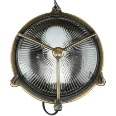 Licht-Erlebnisse Karpahtos Открытый Настенный Светильник Латунь Стекло в Антикварном IP64 Садовый Дом Диаметр 21 см E27 Круглый Морской Рустикальный Кораб