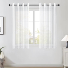 Topfinel Eyelet Curtain for Living Room Bedroom Curtains Transparent 2 Panels (White, 140 cm x 122 cm (W x L))