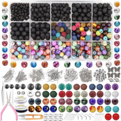 EuTengHao 846 Pieces Lava Stone Beads Rock Loose Beads Cloisonne Beads Kit with Ink Patterns Chakra Beads Spacer Pendant Beads for Diffuser Essential Oils Adult DIY Bracelet Jewellery Making Supplies