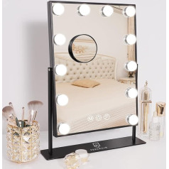 FENCHILIN Зеркало для макияжа с подсветкой, 12 светодиодов, голливудское зеркало с подсветкой, вращающееся на 360°, 10-кратное увеличение, 3 режима 