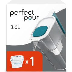 Кувшин-фильтр для воды Aqua Optima Perfect Pour и 1 x 30-дневный картридж для фильтра Evolve+, объем 3,6 л, для уменьшения количества микропластика, хлора, нак