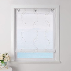 Римская штора без сверления Белая римская штора с люверсами Прозрачные шторы с U-крючками Рулонная штора с современной вышивкой Бежевый Ш x