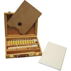 Exerz AS-HBX-5 Premium Wooden Easel Box Paint Set 23 pcs- Table Easel 32 x 24cm/ 3 Canvas Panels/ 12 x 12ml Acrylic/ 4 x Artist Brushes/HD Pencil/Plastic Palette Knife/Wooden Palette 20 x 30 cm