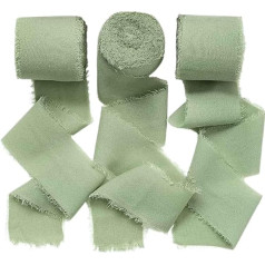 Упаковка из 3 эвкалиптовых зеленых лент 3 см x 5 м Подарочная лента Свадебная шифоновая лента Тканевая лента Подарочная лента для украшения