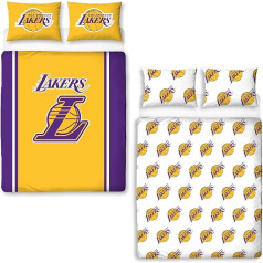 NBA Official Los Angeles Lakers Design Reversible 2 Sided Duvet Cover - Official Basketball Merchandise - Includes Matching Pillowcases, Double Bed Set