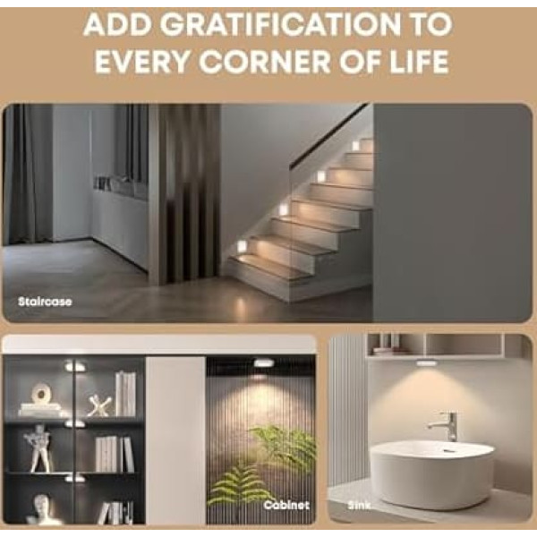 LROLTEF Cabinet Lighting LED Lamp - 1200 mAh 4000 K Under-Unit Light Kitchen Light Rechargeable with Connection Induction & Motion Sensor - Magnetic Cabinet Light Display Case Lighting | Pack of 6
