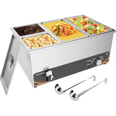 DULNICE Bain Marie Electric 4Pan Commercial Buffet Warmer 1500 W Large Capacity Electric Food Warmer Stainless Steel with Lid and Tap for Parties, Catering and Restaurants 30-85 °C