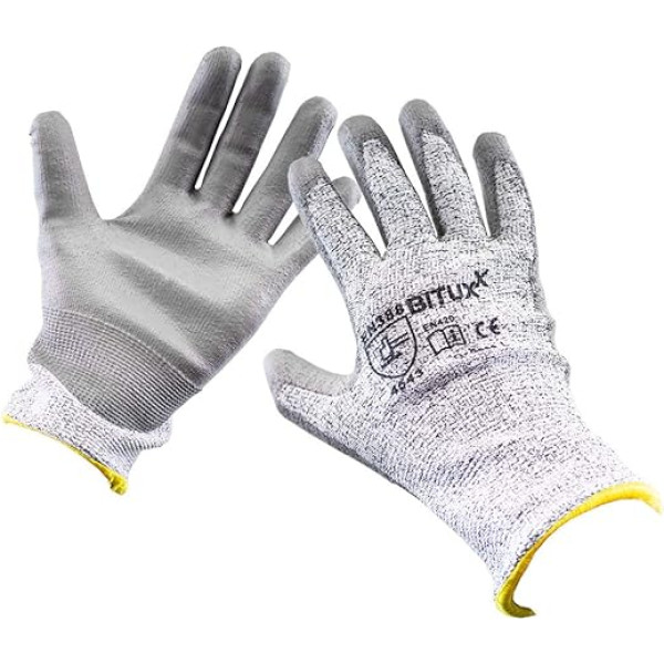 Bituxx Cut Protection Work Gloves Cut Resistant with PU Coating Size S-XL (7-10) (XL (10) 100 Pairs)