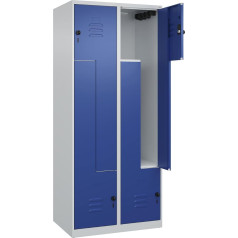 C + P Möbelsysteme C+P | Z-Spind Classic Plus | 2 Abteile | lichtgrau/enzianblau | B 800 mm | mit Bodengleitern | Drehriegel