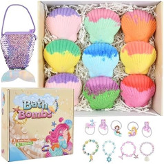 Mapille Набор из 9 детских бомбочек для ванны с сюрпризом внутри, бомбочки для ванны с браслетами русалки, мешочек для украшений, подарочный на