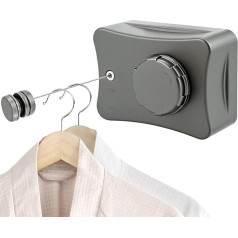 Выдвижная линия для одежды QWORK®, настенная линия для стирки, 5,1 м веревка из нержавеющей стали, для использования внутри и вне помещений, сер