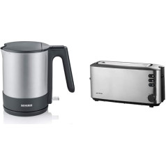 SEVERIN Чайник, нержавеющая сталь/черный, WK 3409 и автоматический тостер с длинными щелями, автоматический тостер с насадкой для булочек, размор