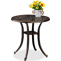 Садовый стол Relaxdays, старинный вид, устойчивый к атмосферным воздействиям, литой алюминий, В x Г: 53 x 53 см, круглый балконный стол, черный/бронз