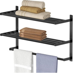 BETHOM Towel Rail Bathroom Wall, 3 Levels Towel Rack Bathroom with Towel Rail, Black Matt Bath Towel Holder, Wall Mounted 60 cm, Towel Rack, Bathroom Shower Towel Holder, Waterproof and Rustproof