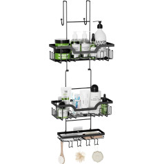 Honsdom Shower Shelf No Drilling Shower Shelf for Hanging Frameless Glass Door, Bathroom Organiser with 3 Shower Bets, Shampoo Shower Gel Holder for Shower, Black