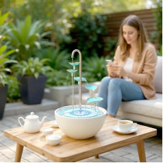 Каскад листьев HYDRIA Verdigris, мозаика Verdigris, фарфоровая чаша в комплекте, до 100 часов работы на одной зарядке, зарядка от USB, использование на улиц