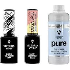 Набор гель-лаков Victoria Vynn - мега база бежевая, топ голубой без втирки и подготовка Pure Duo - Профессиональный уход за ногтями
