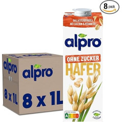 Овсяный напиток Alpro без сахара - альтернатива молоку на основе овса - веганский и безлактозный - богат клетчаткой, кальцием и витаминами - 8 x 1