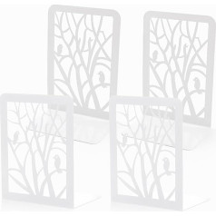 LOSYHU 4 Pack Bookends for Shelves, Heavy Duty Decorative Metal Bookends, White Bookends, Non-Slip Book Stoppers for Home, Office, Library, School, Bird Style