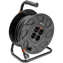 Кабельная катушка GTV 50 м с 4 розетками - прочный удлинительный кабель для использования внутри и вне помещений, идеально подходит для сада, с