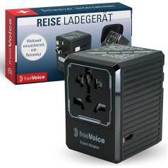 freeVoice Адаптер для путешествий по всему миру | Адаптер питания для более чем 180 стран | Универсальный адаптер с 4 x USB-C, 1 x USB-A и 1 x AC Port | Адаптер д