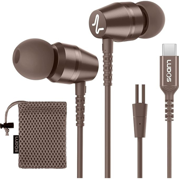 LUDOS OMNITONE USB C наушники, 5 лет гарантии для iPhone 16 15 Pro Max Plus Samsung Galaxy S24 S23 Ultra S22 S21 FE S20 A53 A54, USB Type C наушники с микрофоном In-Ear с кабелем для iPad