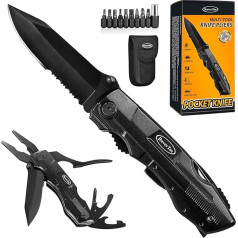 RoverTac Pocket Knife Folding Knife Multitool - нож для выживания, плоскогубцы, открывалка для бутылок, консервный нож, набор отверток 9 в 1 и нейлоновый чехол, но