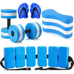 Sonwyoung 7 Piece Aquatic Exercise Set with 2 Lightweight Water Exercise Dumbbells, 2 Swimming Hand Paddles, Pull Buoy, Swim Belt, Mesh Bag, Water Aerobic Exercise Equipment