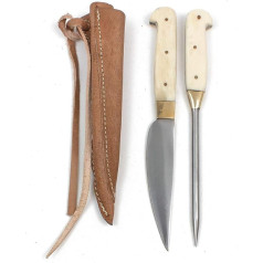 Средневековый столовый прибор Vehi Mercatus в двойных кожаных ножнах (кость, тип 6)