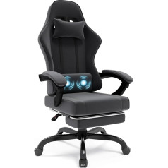 JUMMICO Тканевое игровое кресло, эргономичное офисное кресло с массажной поясничной подушкой, игровое кресло с подставкой для ног, ширина сид